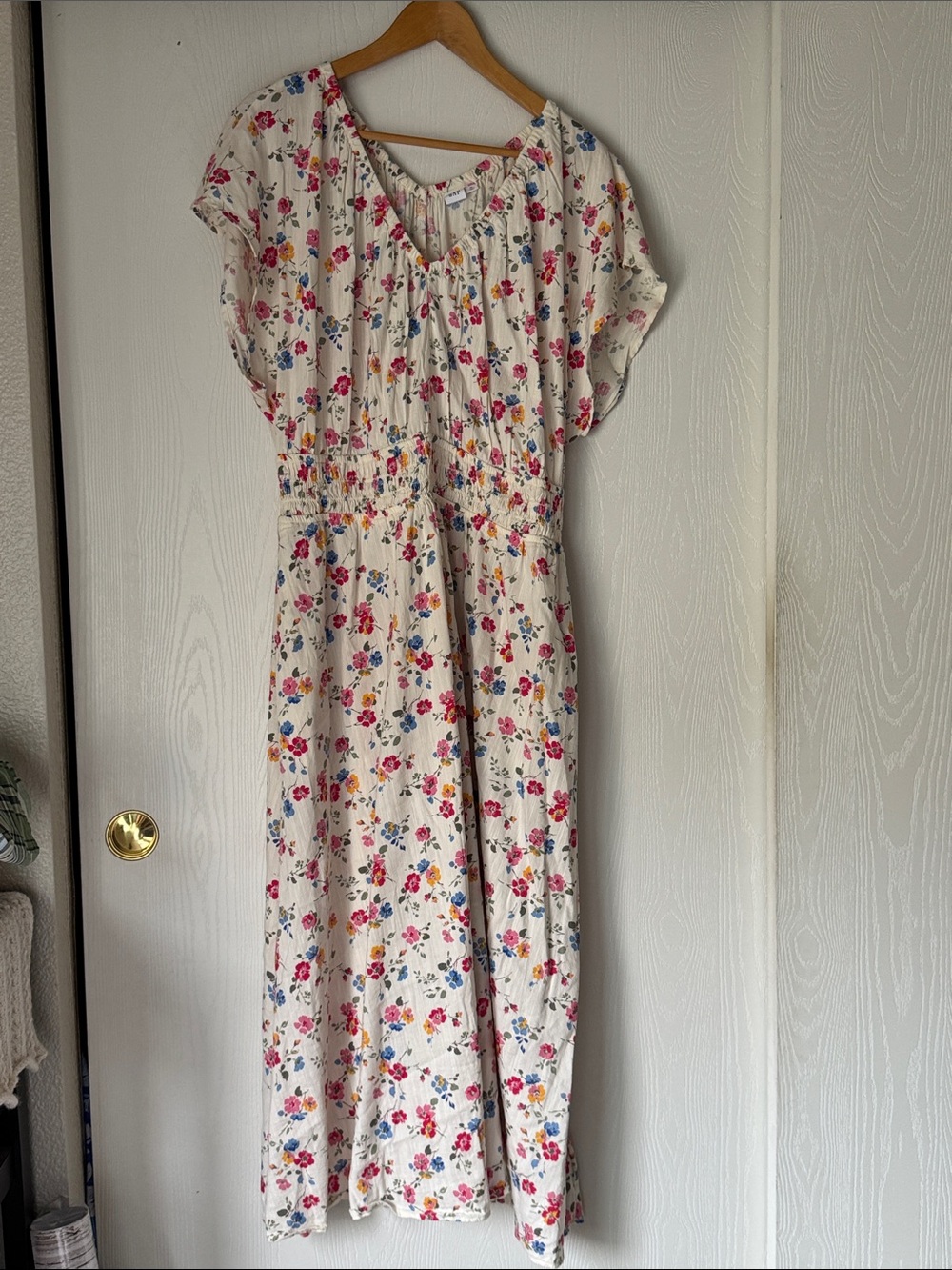GAP Cream Maxi Dress with Pink & Blue Floral Print